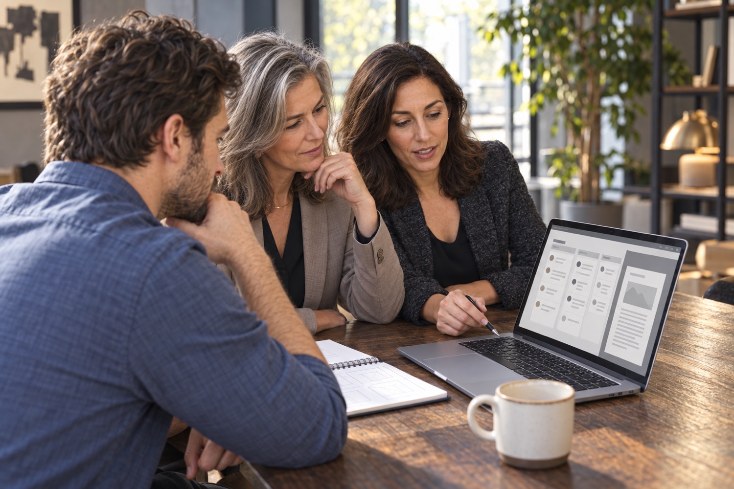 AI-generated illustration of colleagues reviewing a shared business project